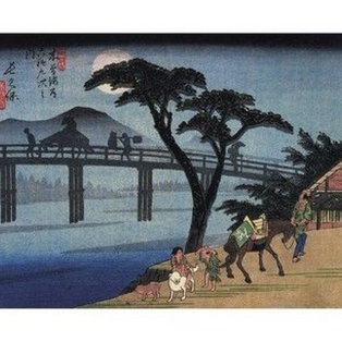 Hiroshige Man on Horseback Crossing a Bridge, c. 1835-1837