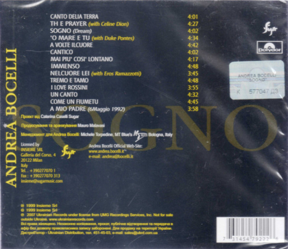 Andrea Bocelli – Sogno - фото 2 Andrea Bocelli – Sogno - фото 2