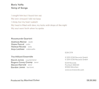 Boris Yoffe, Rosamunde Quartett, The Hilliard Ensemble – Song Of Songs - фото 2 Boris Yoffe, Rosamunde Quartett, The Hilliard Ensemble – Song Of Songs - фото 2